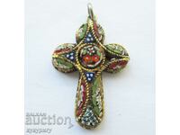 Old cross pendant medallion jewel Venetian mosaic Murano