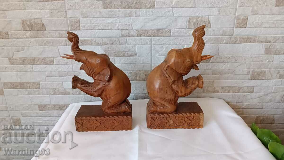 Old wooden bookends - Elephants - set of two - 5