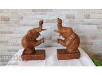 Old wooden bookends - Elephants - set of two