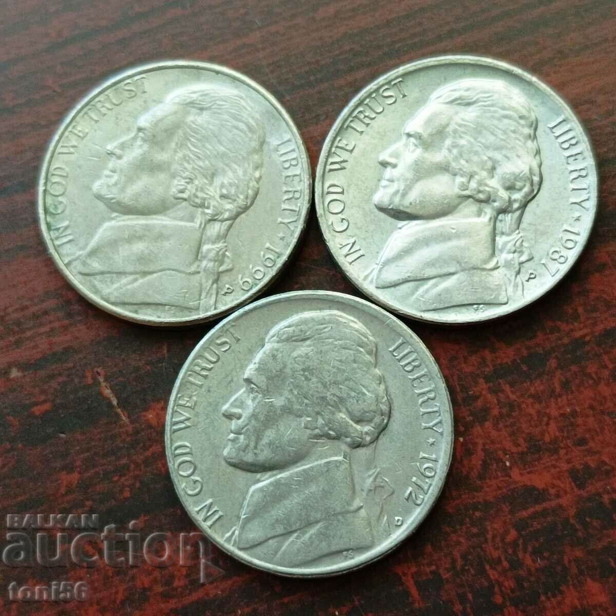 USA 3 x 5 cents 1972-99 with price 2.70 BGN | € 1.38 USA 3 x 5 cents 1972-99 with price 2.70 BGN | € 1.38