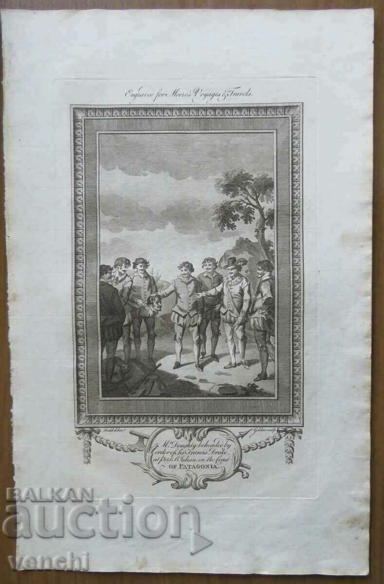 1780 - ГРАВЮРА - МОРИС - Франсис Дрейк - ОРИГИНАЛ