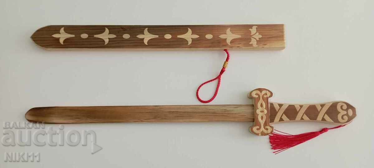 Children's wooden sword with scabbard, Children's toy knight's sword
