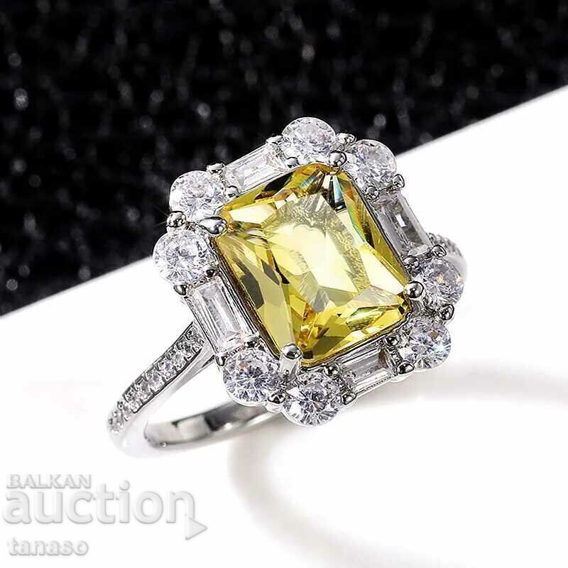 Citrine and zircon ring, white gold plated with price € 12.50 | 24.45 BGN Citrine and zircon ring, white gold plated with price € 12.50 | 24.45 BGN