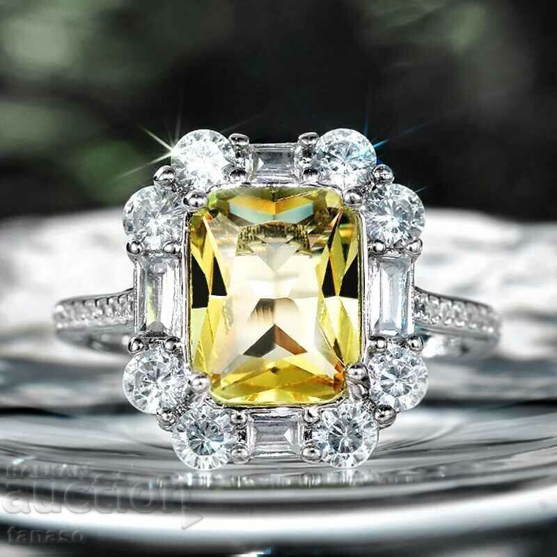 Auction Citrine and zircon ring, white gold plated Auction Citrine and zircon ring, white gold plated