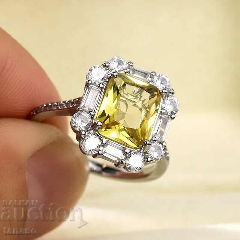 Delivery of Citrine and zircon ring, white gold plated Delivery of Citrine and zircon ring, white gold plated