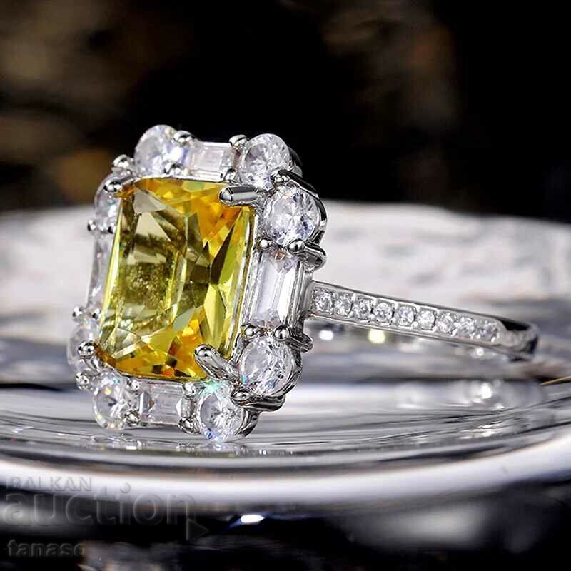Ring with citrine and zircons, silver plated - 5 Ring with citrine and zircons, silver plated - 5