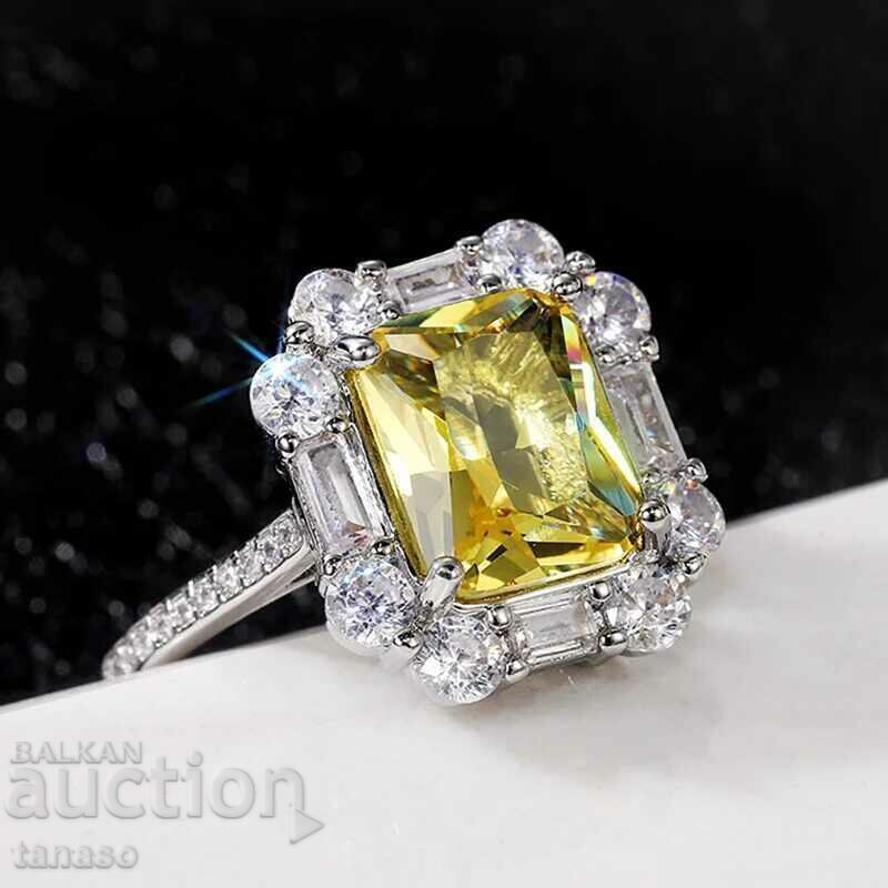 Citrine and zircon ring, white gold plated Citrine and zircon ring, white gold plated