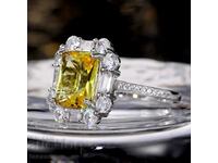 Ring with citrine and zircons, silver plated