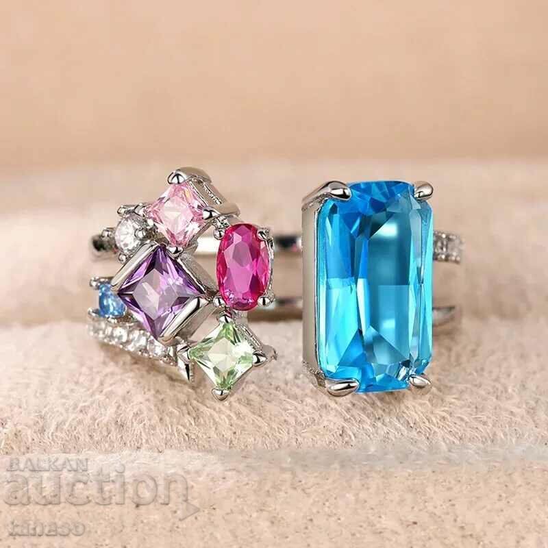 Auction Ring with multicolored zircons, free size Auction Ring with multicolored zircons, free size