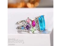 Ring with multicolored zircons, free size