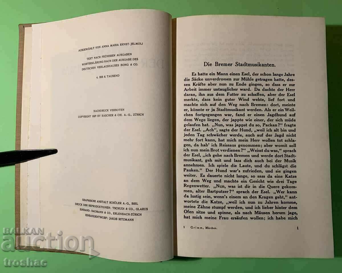 Livrarea Cartea veche POVESTILE FRAȚILOR GRIMM Bremen Music 1927