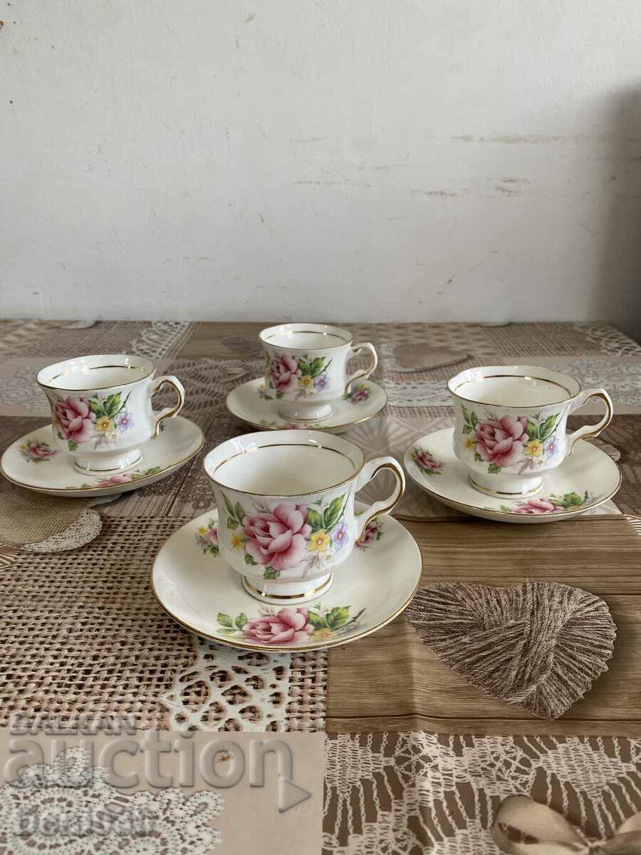 Set of porcelain coffee cups with markings