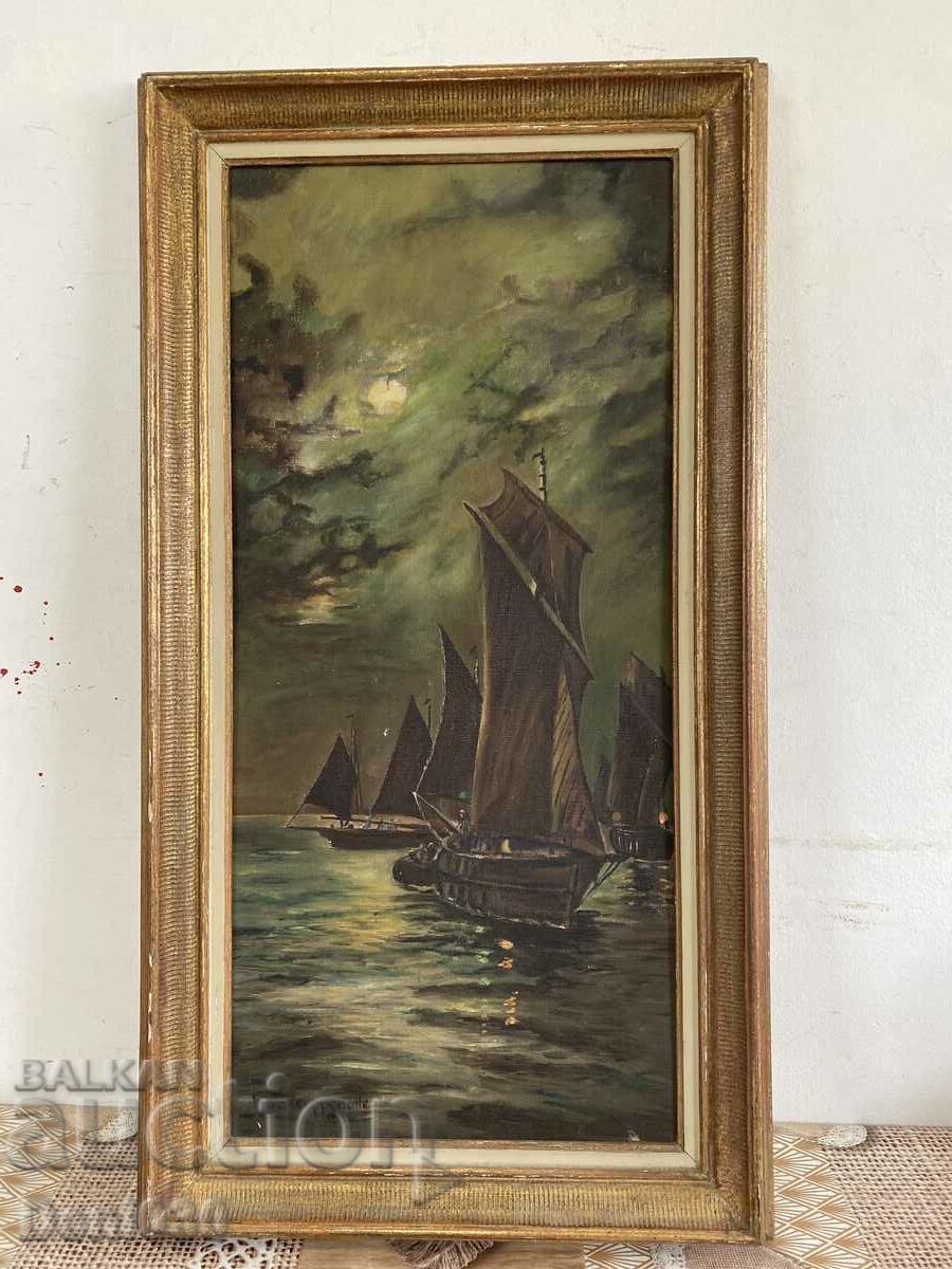 Unique old original oil on canvas painting from 1956