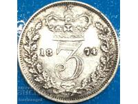 Great Britain 3 pence 1874 Maundy Young Victoria