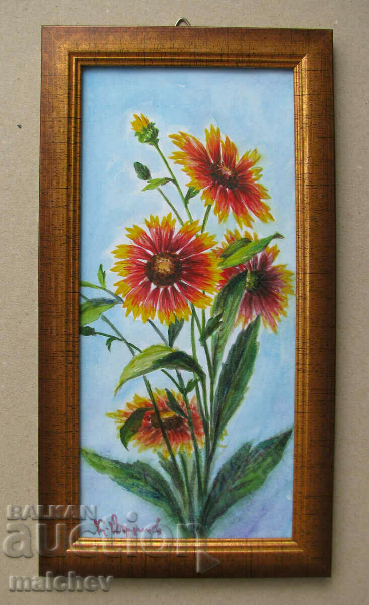 Watercolor painting Flowers, K. Yordanov, after 2000, in a 16/30 frame
