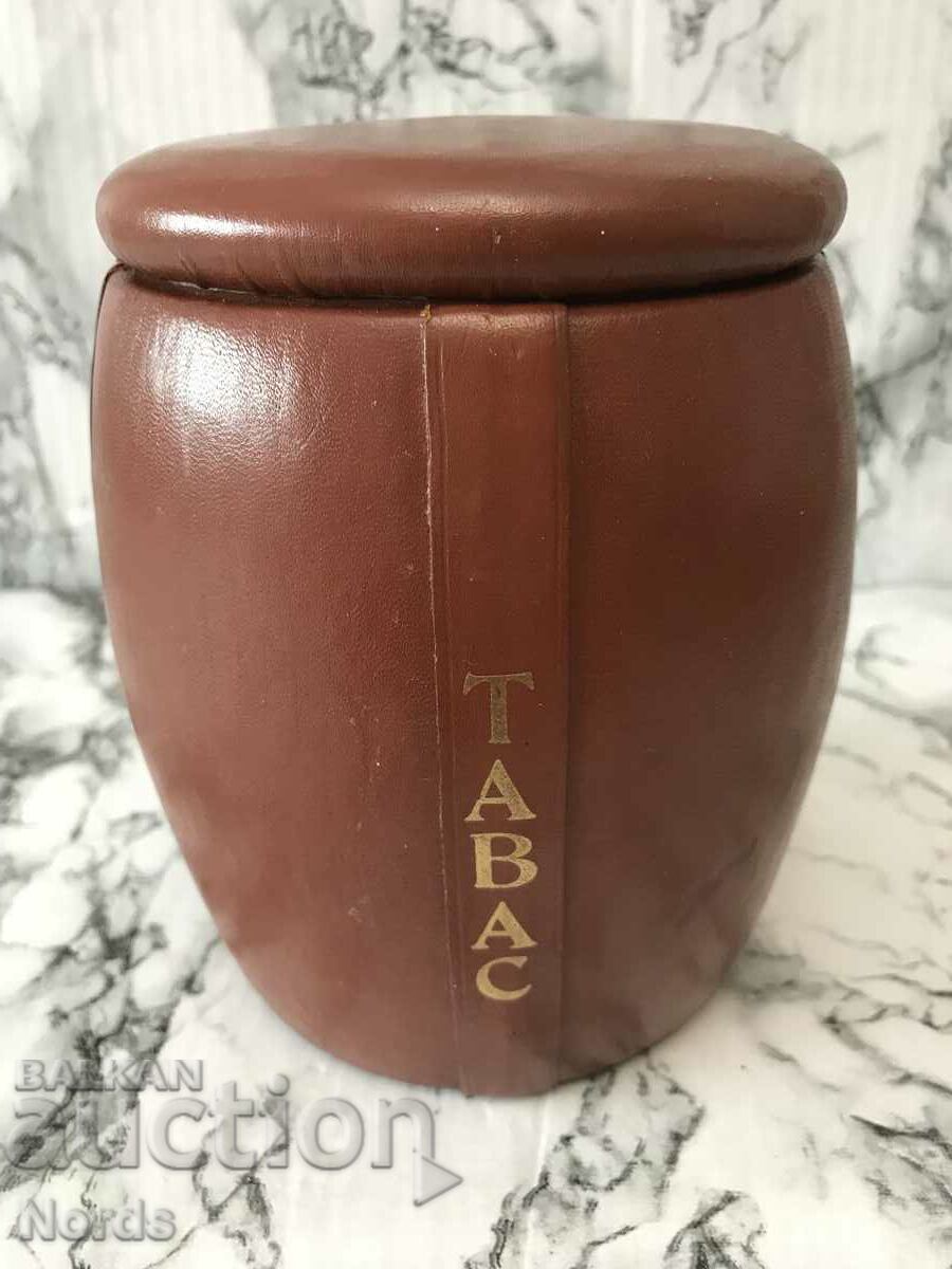 Porcelain jar with leather cover