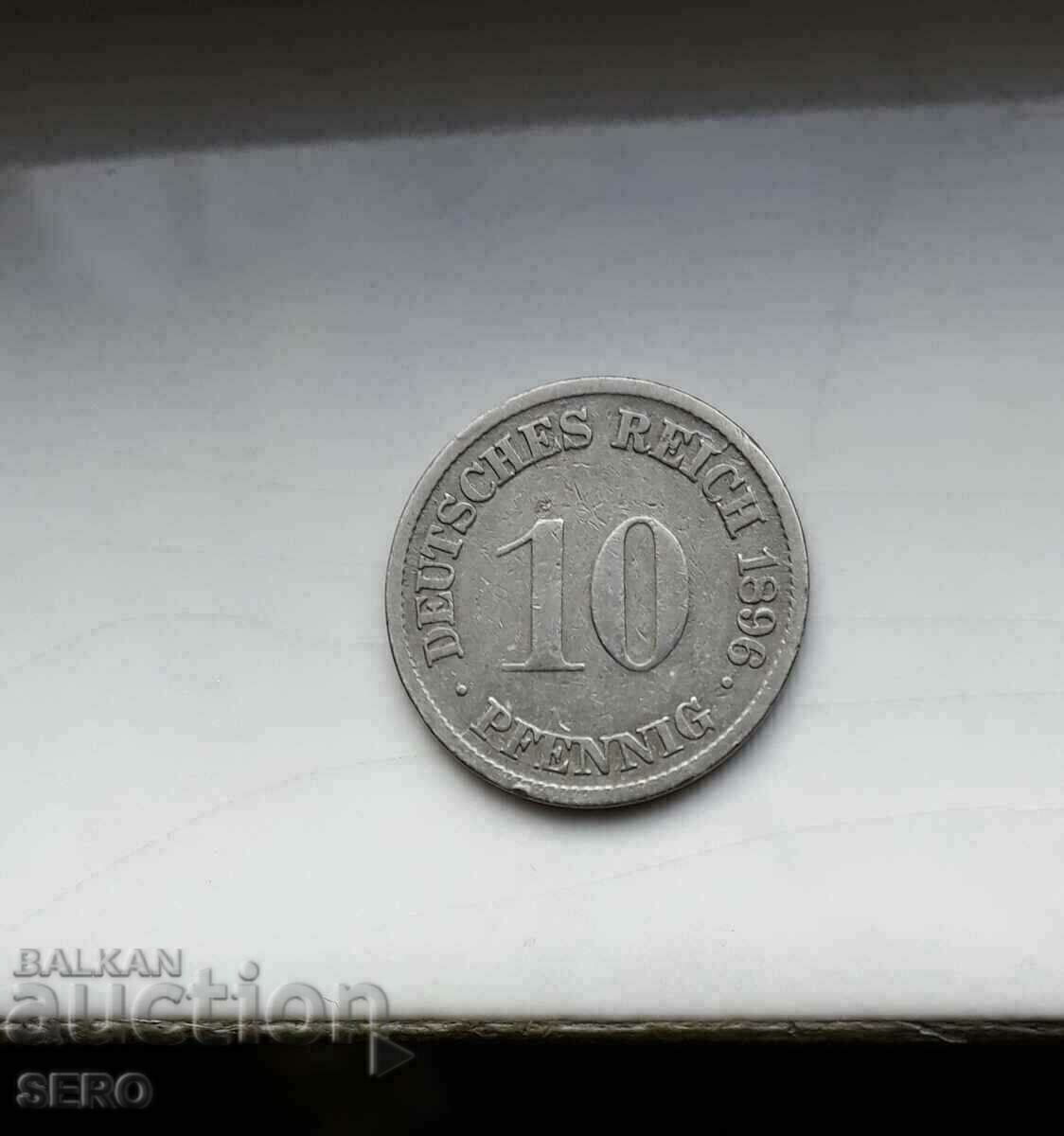 Γερμανία-10 Pfennig 1896 G-Karlsruhe-πολύ σπάνιο