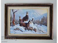 Winter mountain landscape with wild goats, picture for hunters