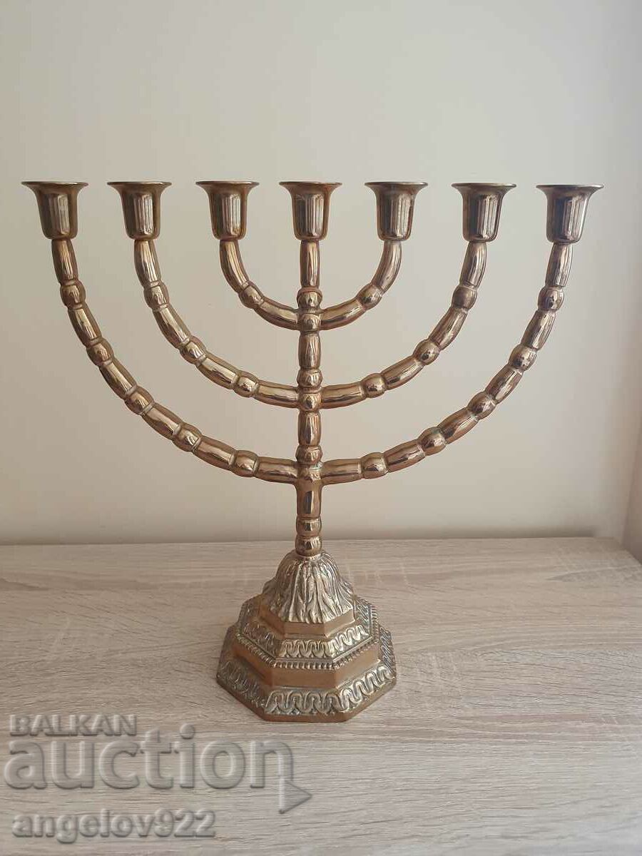 Suport de lumânare Menorah mare din bronz solid evreiesc!