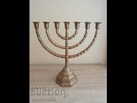 Large solid Jewish bronze menorah candle holder!
