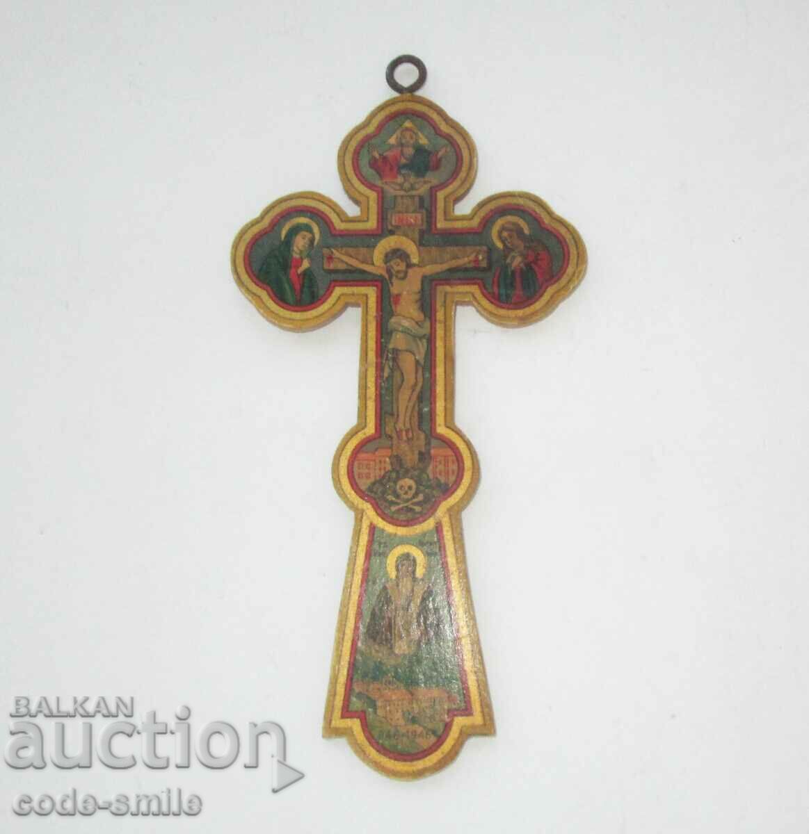 Veche icoană litografică cruce crucifix de casă Sf. Ivan Rilski
