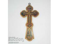 Old homemade cross crucifix lithograph icon St. Ivan Rilski