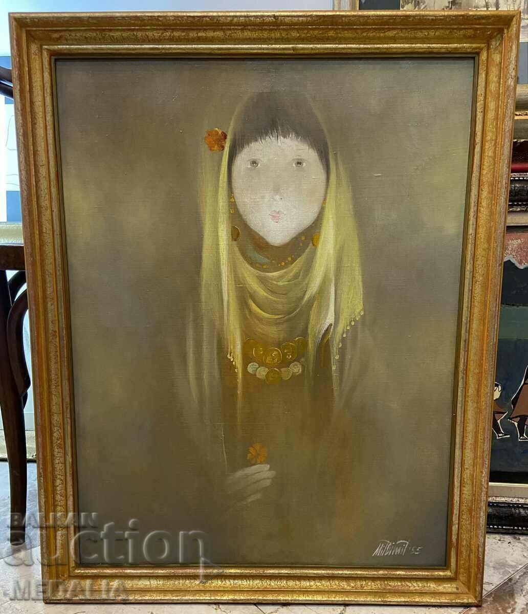 Mitko Dimitrov-"Girl"-oil paints-signed-1995