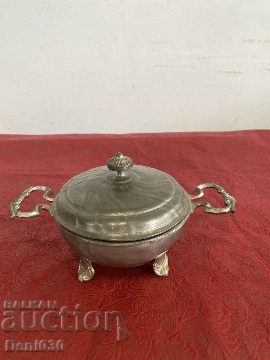 Silver-plated container with lid and marking