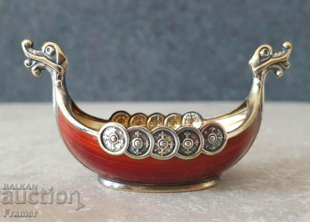 Silver with enamel and gilding Boat Viking Norway Silver with enamel and gilding Boat Viking Norway