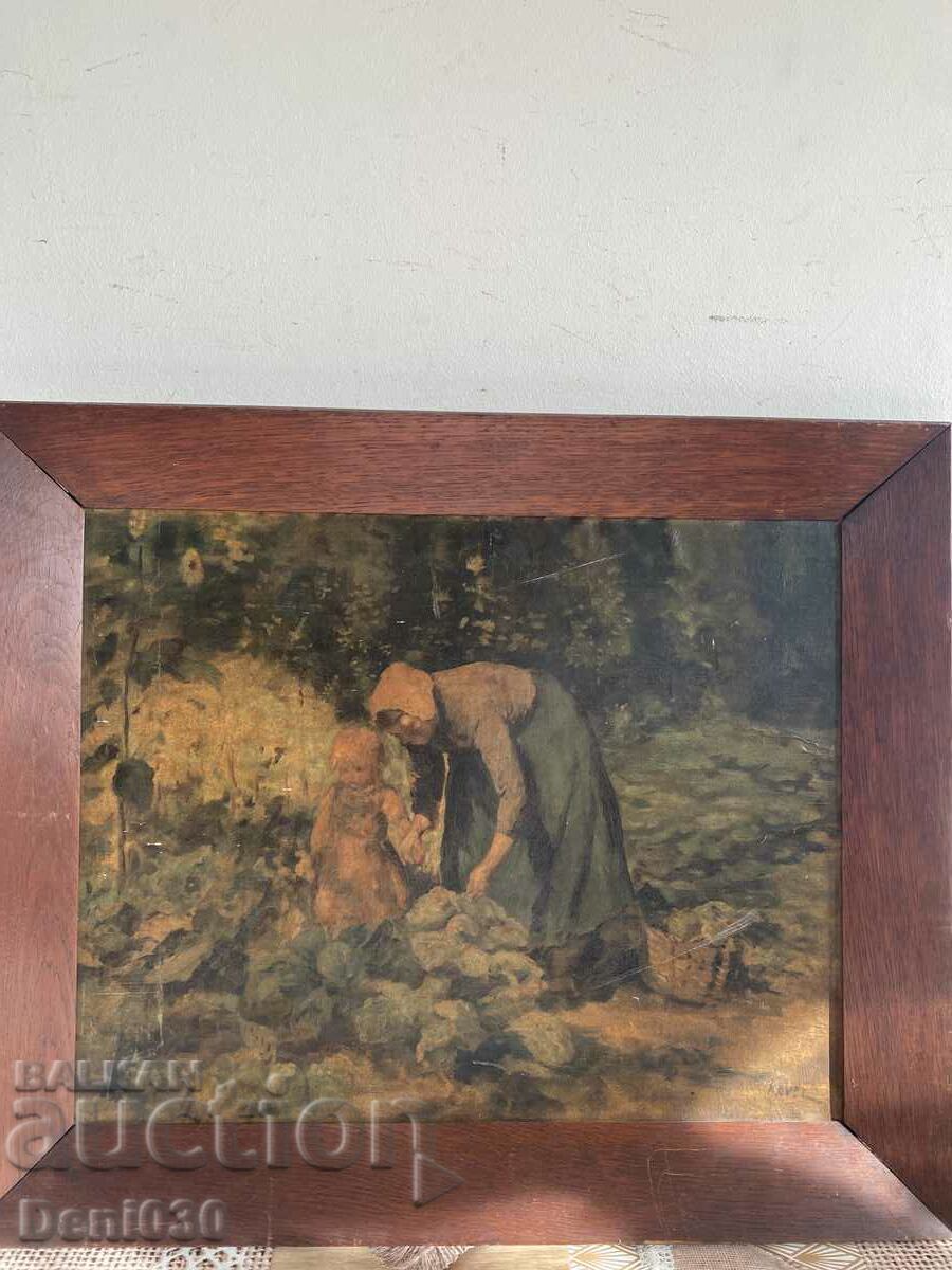 Стара стогодишна авторска картина масло върху фазер