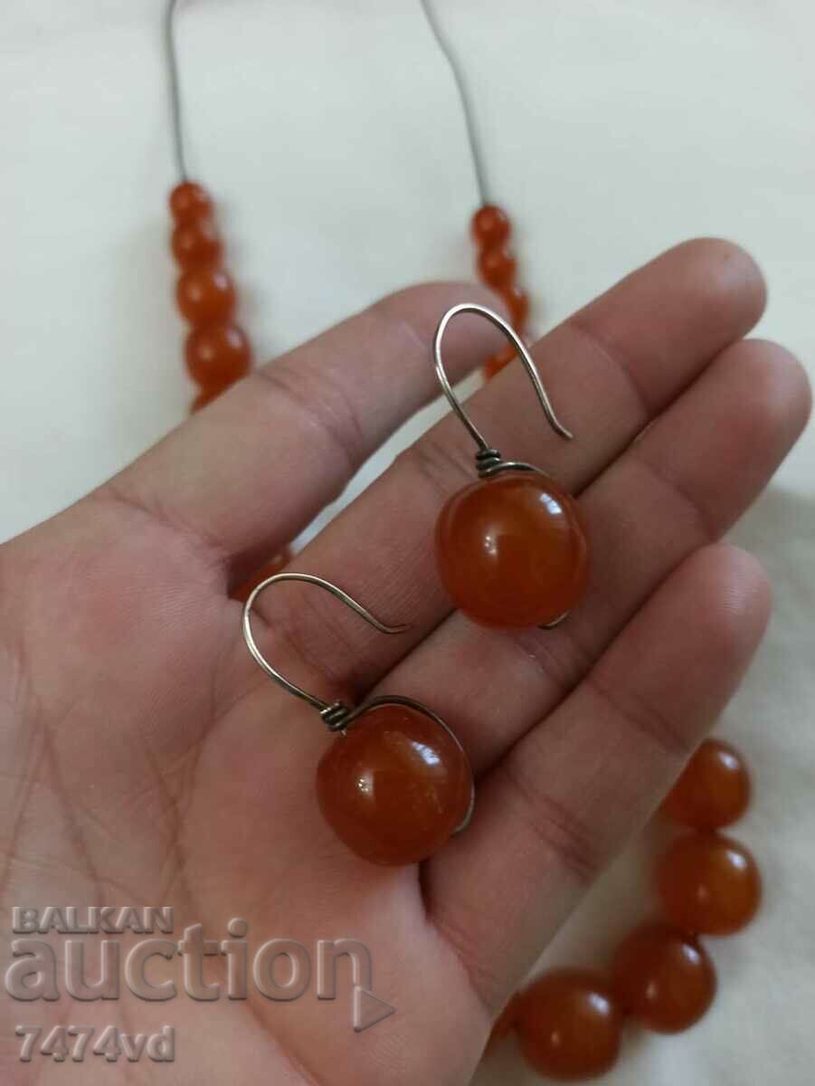 Old Russian amber necklace with round, solid beads and earrings with price 600.00 BGN | € 306.78