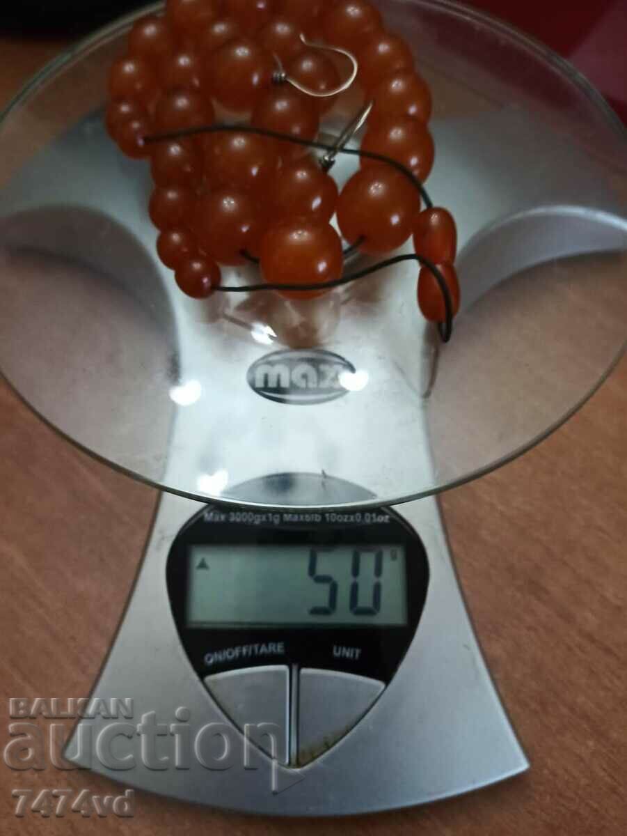 Livrarea Vechi colier de chihlimbar rusesc cu mărgele și cercei rotunzi, solidi