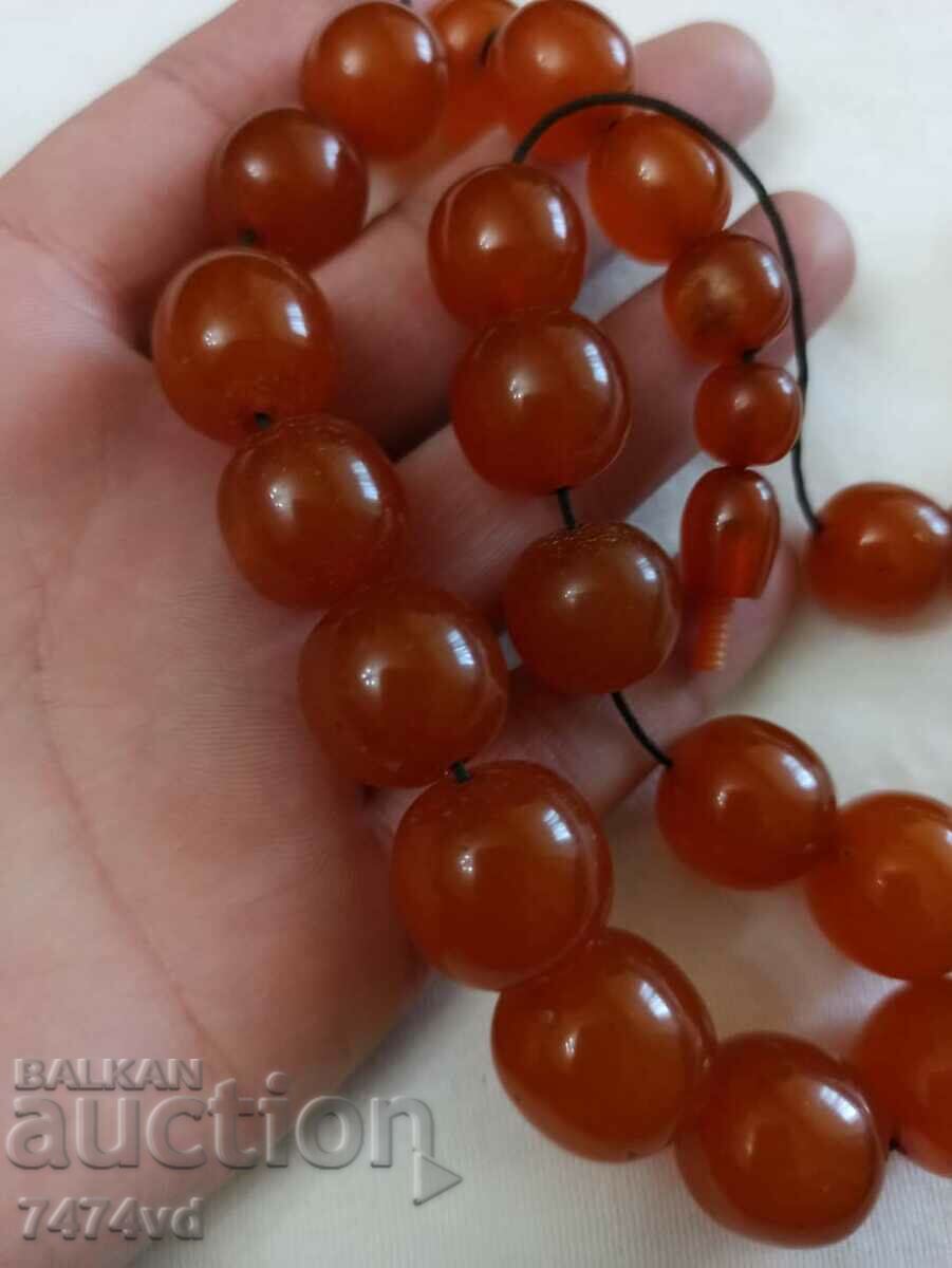 Old Russian amber necklace with round, solid beads and earrings - 5