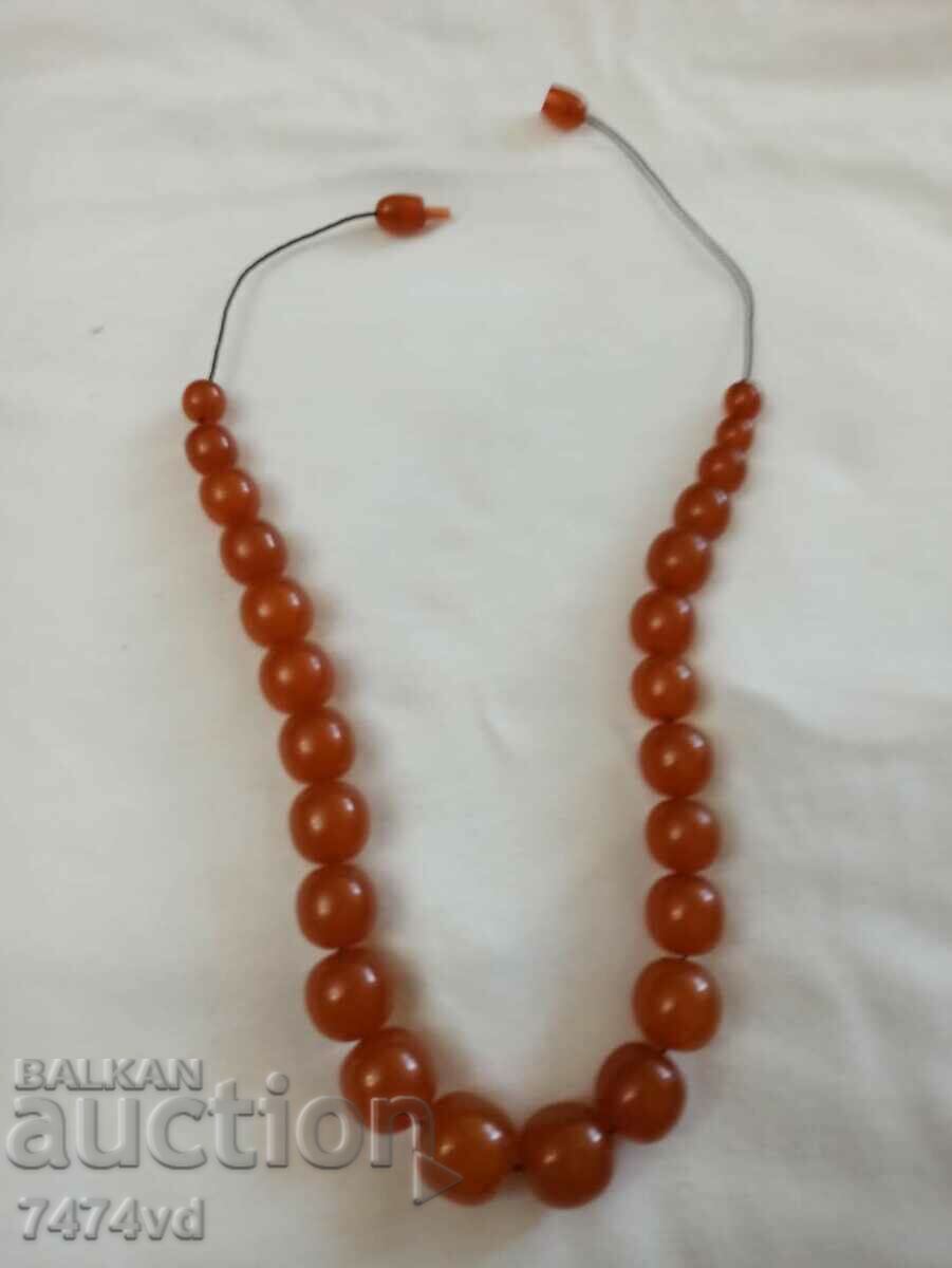 Old Russian amber necklace with round, solid beads and earrings - 6