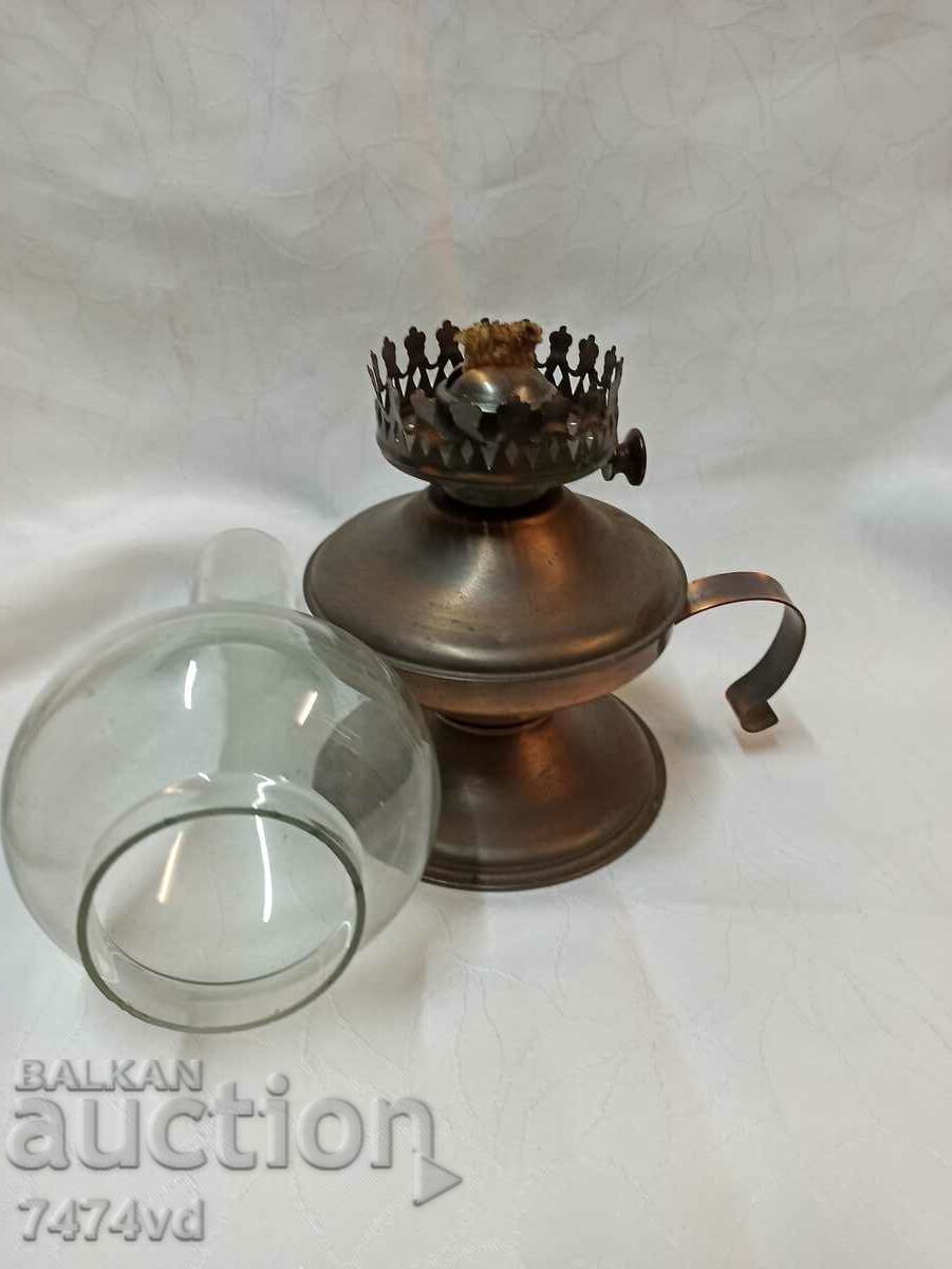 Auction TALL COPPER GAS LAMP WITH BOTTLE Auction TALL COPPER GAS LAMP WITH BOTTLE