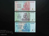 SET ZIMBABWE 20+50+100 TRILIoane DOLARI 2008 UNC
