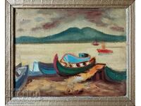 Picture, sea, boats, art. Boris Kraev, 1980s