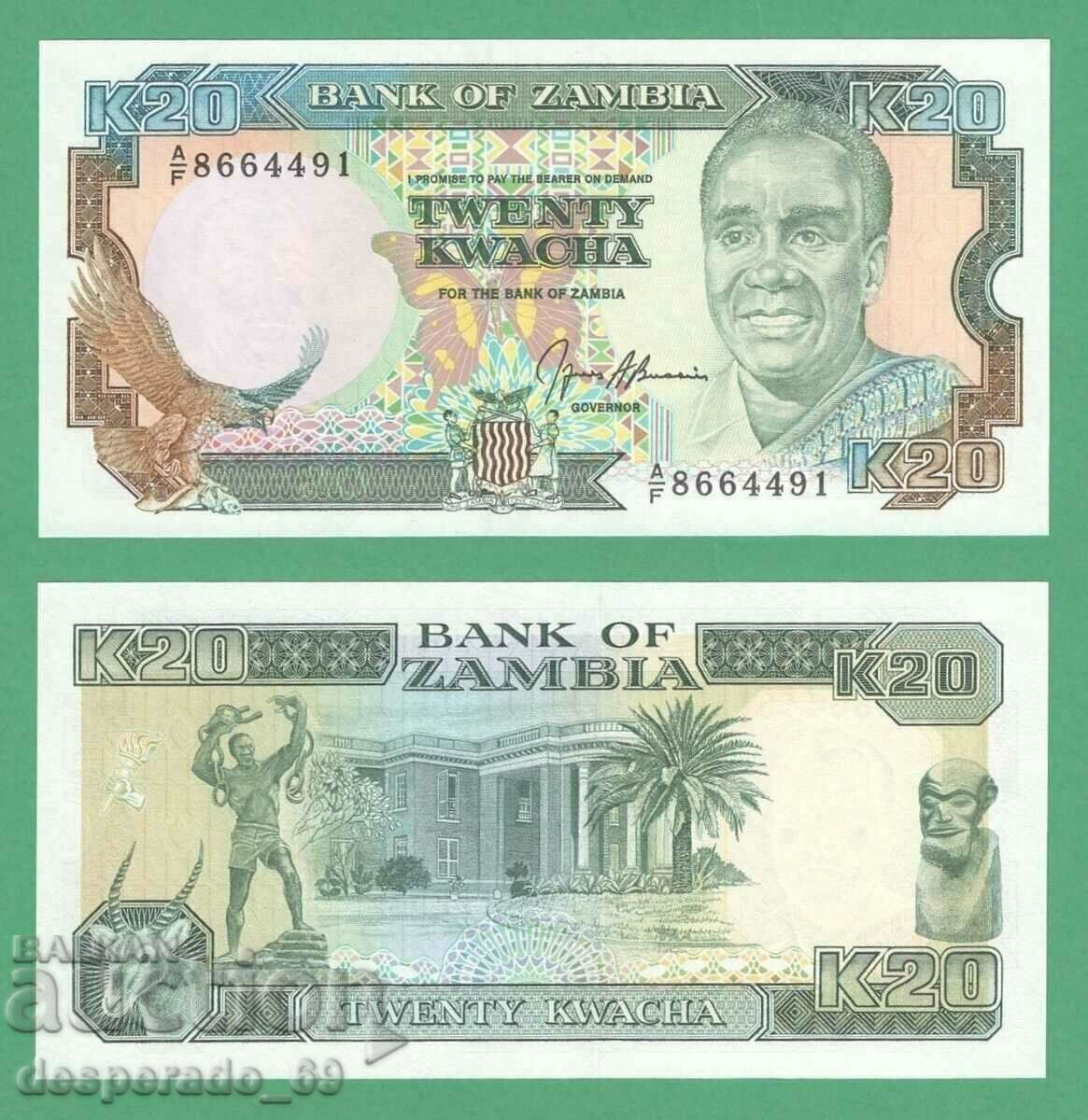 (¯`'•.¸ ZAMBIA 20 Kwacha 1991 UNC ¸.•'´¯)