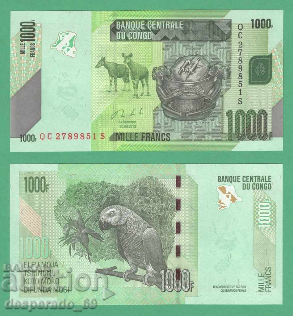 (¯`'•.¸ CONGO REPUBLICA DEM. 1000 franci 2013 UNC ¸.•'´¯)