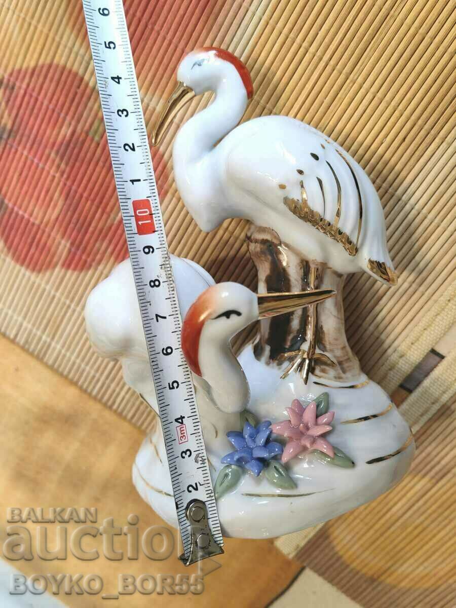 Foarte rară figurină veche din porțelan reprezentând cocori japonezi - 5