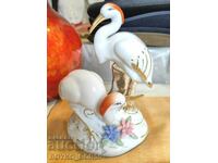 Very Rare Old Porcelain Figurine of Japanese Cranes