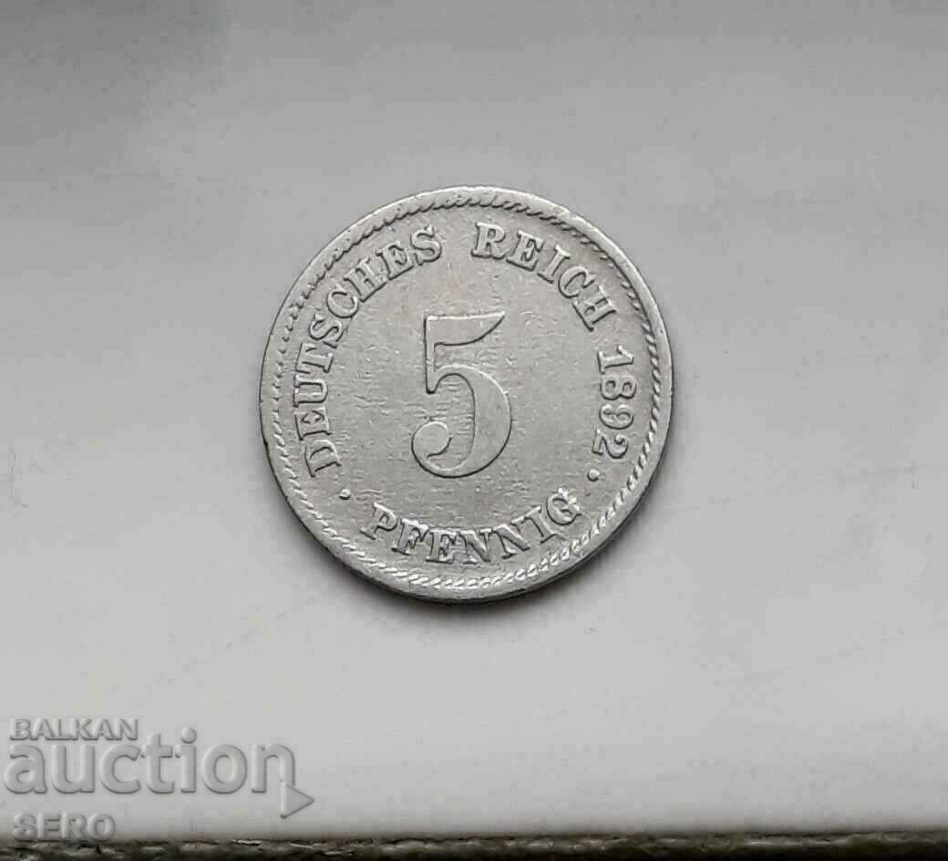 Germania-5 pfennig 1892 E-Muldenhüten-pl