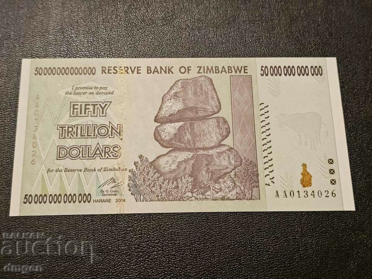 50 de trilioane de dolari Zimbabwe 2008 UNC