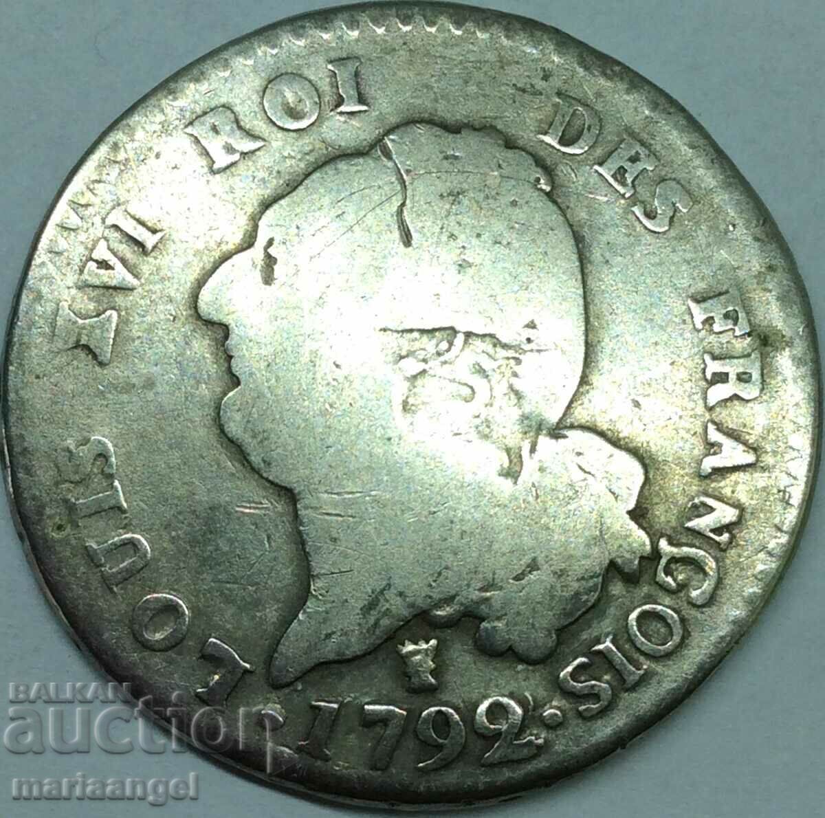 Franța 1792 30 sol Regele Ludovic al XVI-lea 9,69g argint