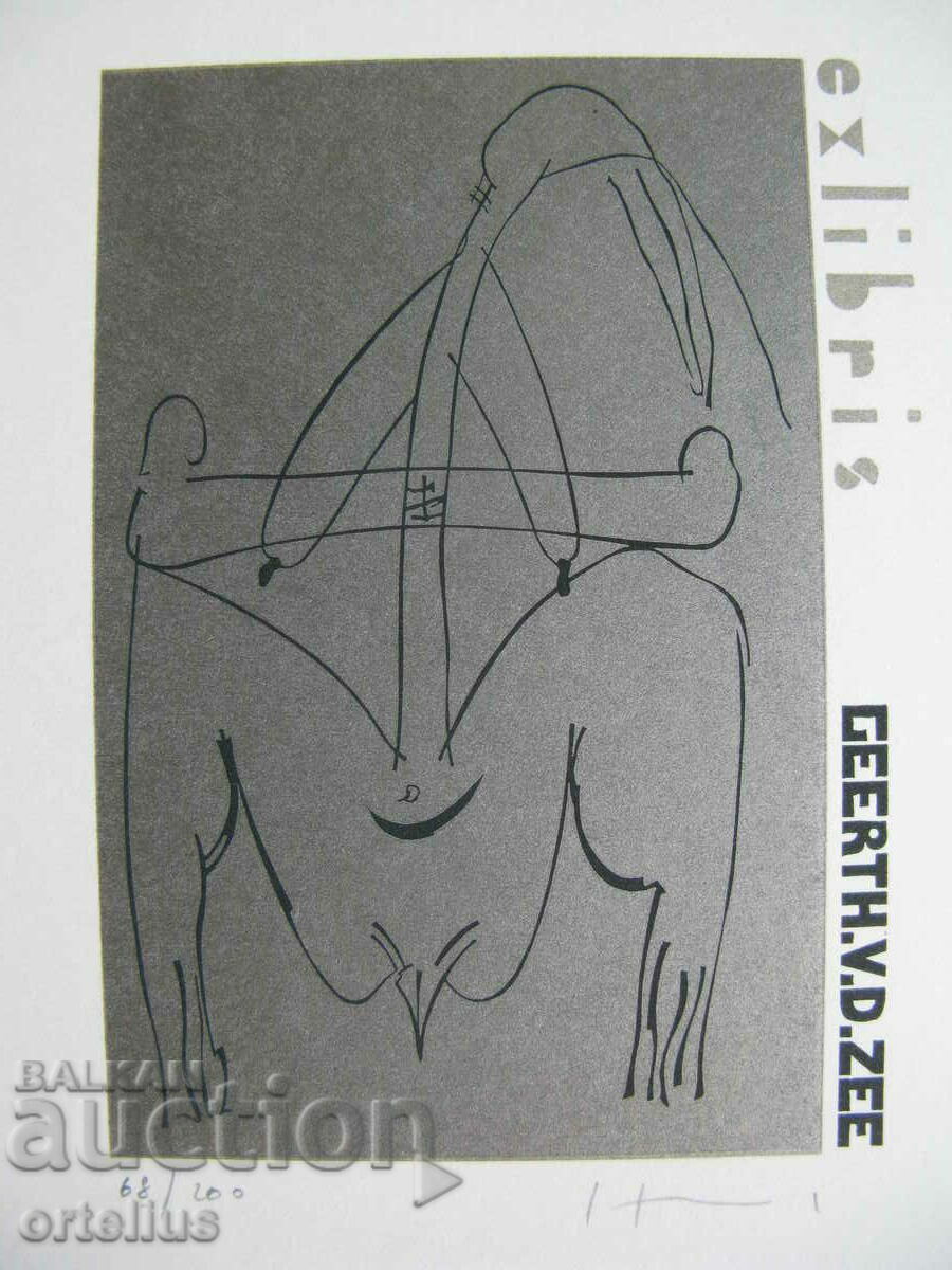 Bookplate Erotic Pavel Husa Czech Republic Surrealism ORIGINAL
