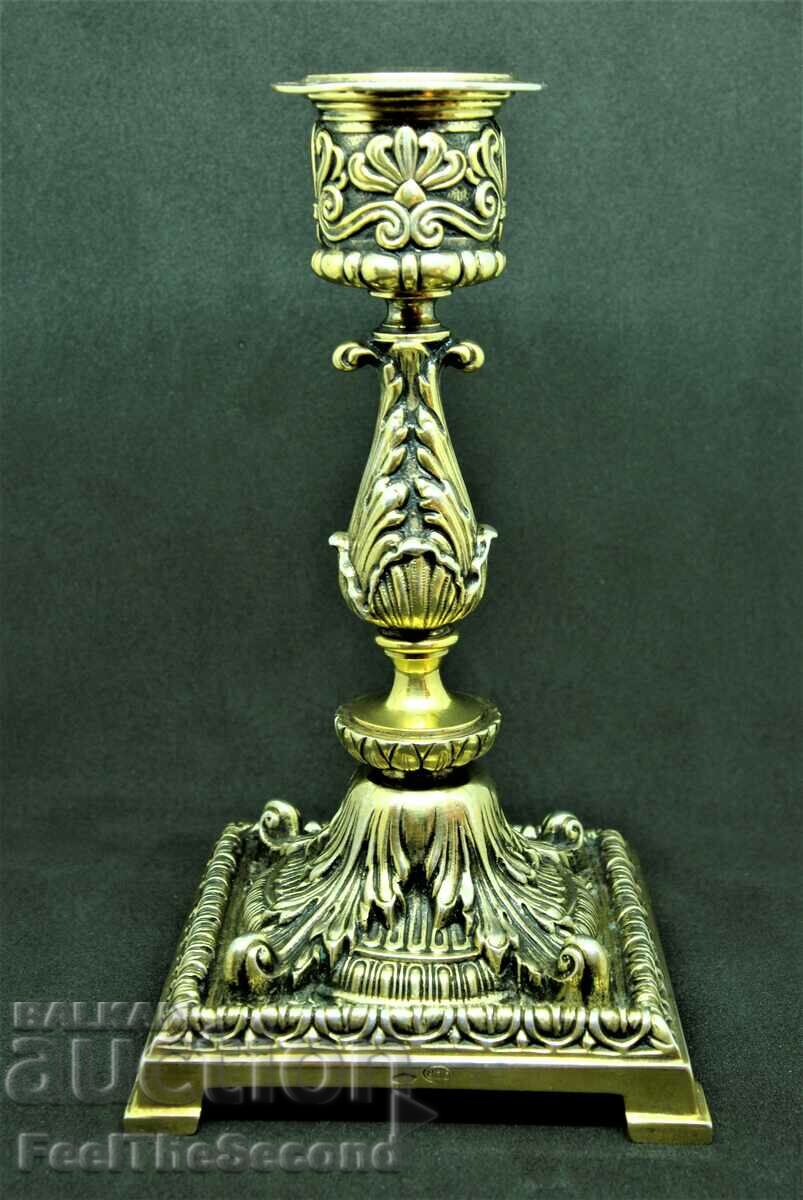 Silver candlestick, sample 800 with old original gilding