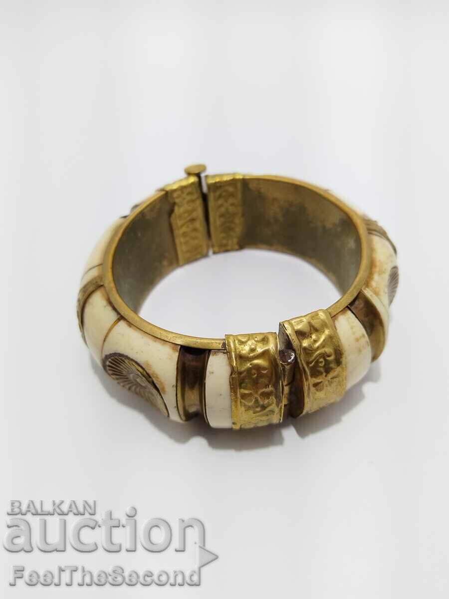 Solid Ivory and Brass Bracelet Ethnic Old