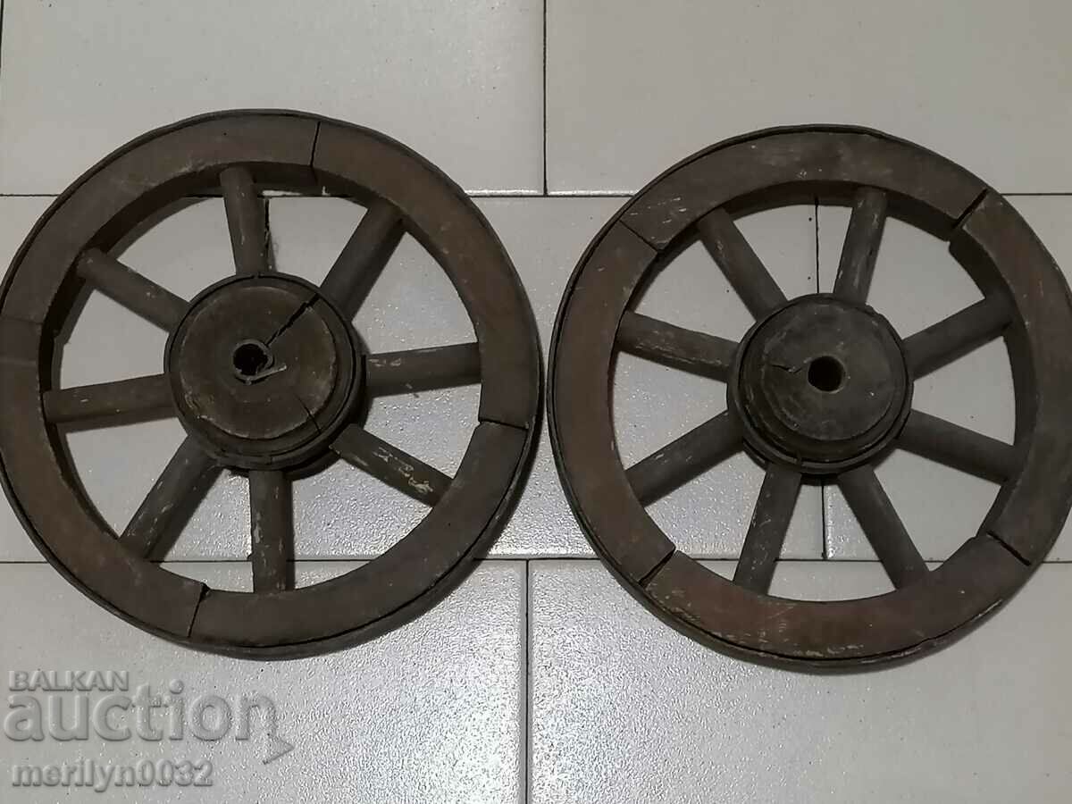 A pair of pram wheels, a wooden pram - 5 A pair of pram wheels, a wooden pram - 5