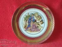 Old large porcelain plate gilt Man Woman