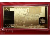 A very beautiful bullion /gold-plated/ of a 100 euro banknote